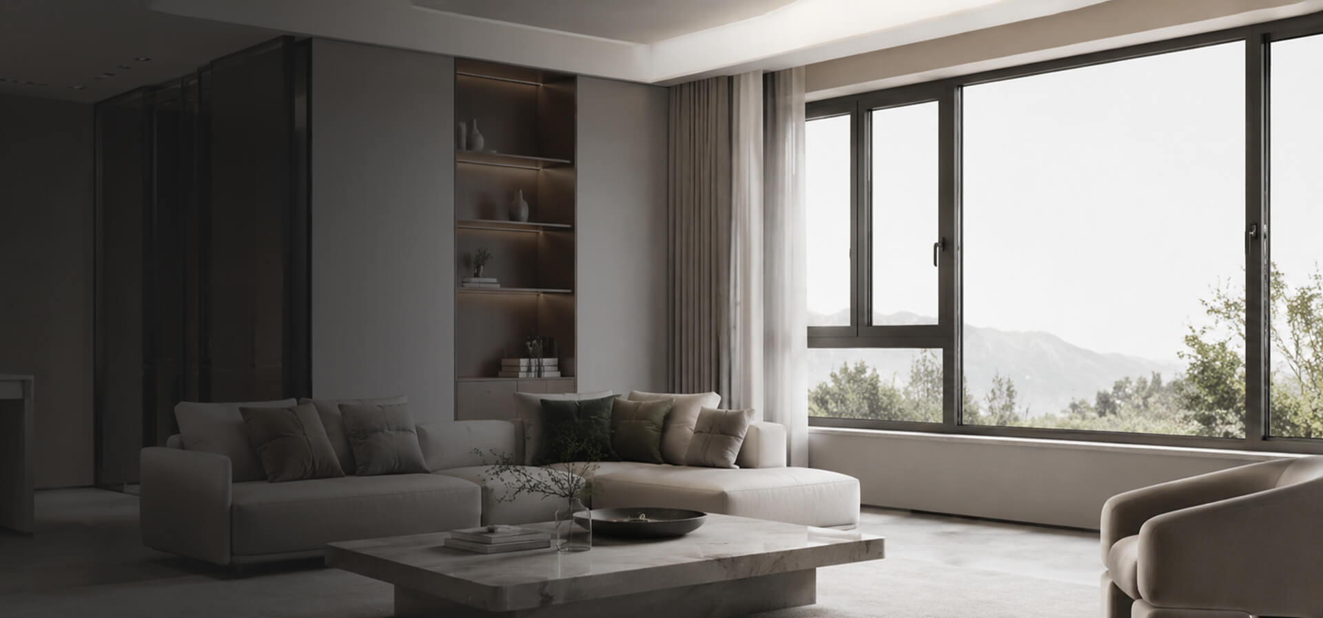 Custom aluminum windows in a modern living room